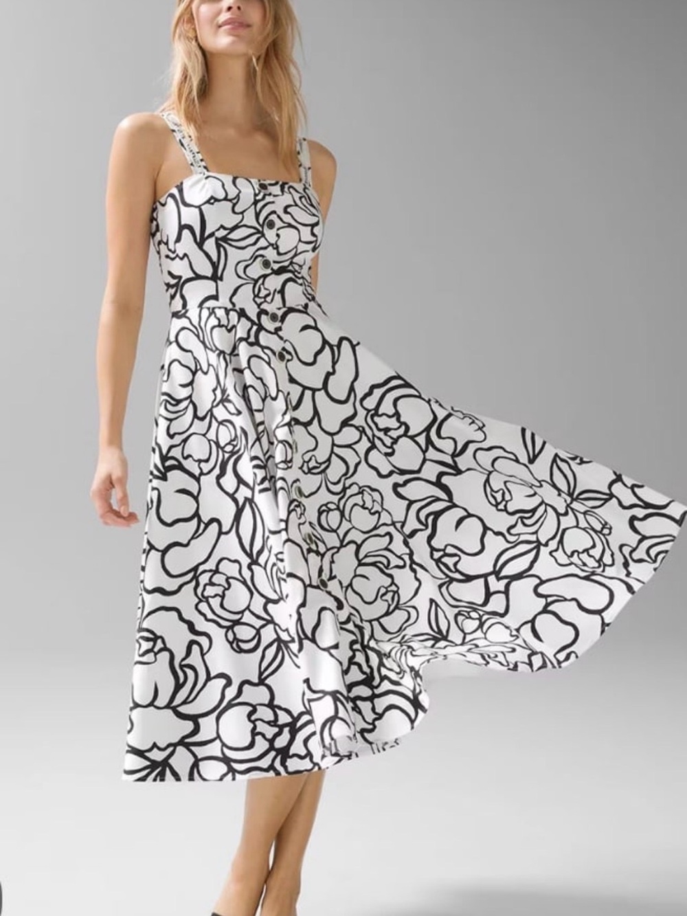 White House Black Market Black & White Floral Midi Dress